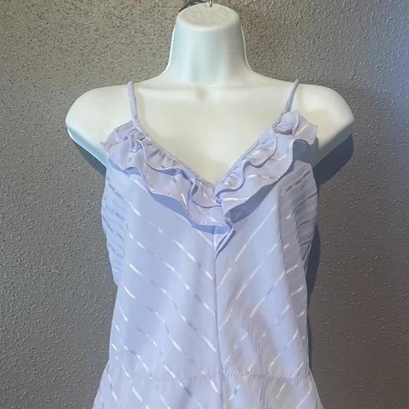 Vintage Barbizon Sheer Lavender Jacquard Stripe Ruffle Trim Teddy